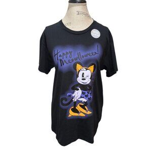 Disney Black Minnie Mouse Happy Meowlloween Glow In The Dark Tee Women's Size XL